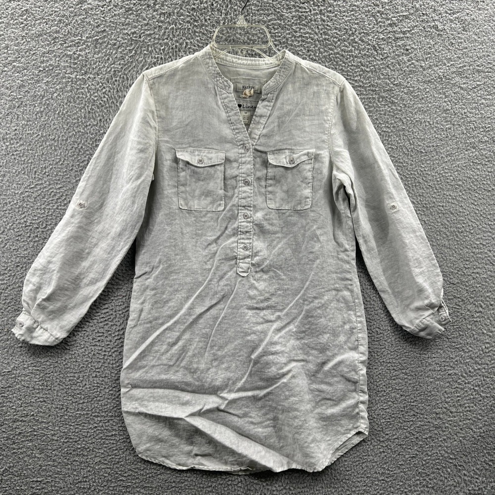 Womens Linen Tunic Blouse Top M Minimalist Coastal Lagenlook Button Front Casual